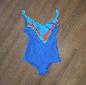 Vtg 1970's Bathing Suit Swimwear SIRENA California Ruffle Trim Blue Women Sz 10
